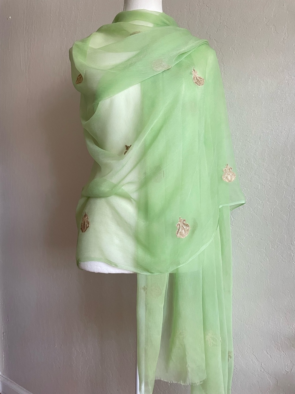 Embroidered chiffon silk wrap